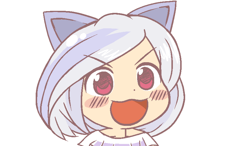 1girl, animal_ears, anonymous_(japanese), blush, dog_ears, gyate_gyate, jaggy_lines, mitsugashira_enoko, open_mouth, portrait, red_eyes, short_hair, smile, solo, touhou, transparent_background, unfinished_dream_of_all_living_ghost, white_hair