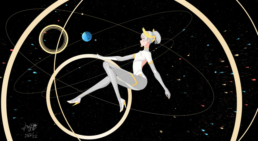 1girl, absurdres, bodysuit, closed_mouth, dated, earth_(planet), flat_chest, from_side