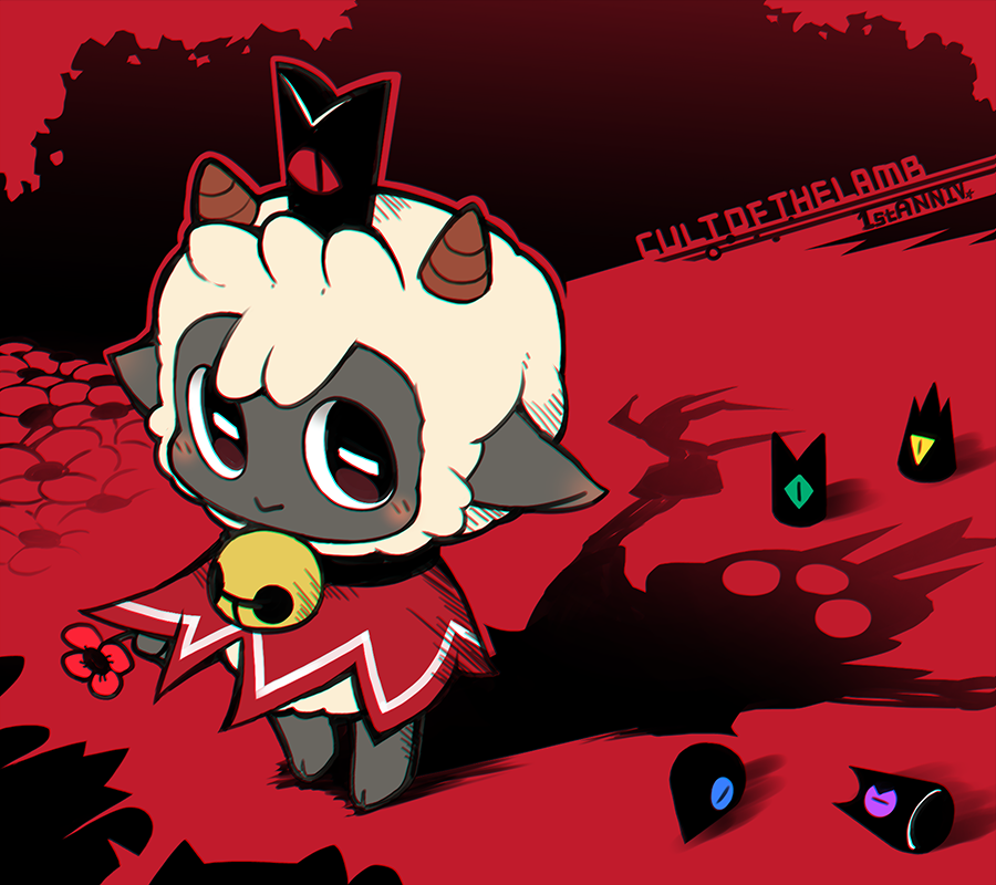 1girl, :>, animal_ears, bell, black_background, black_skin, blush, cape
