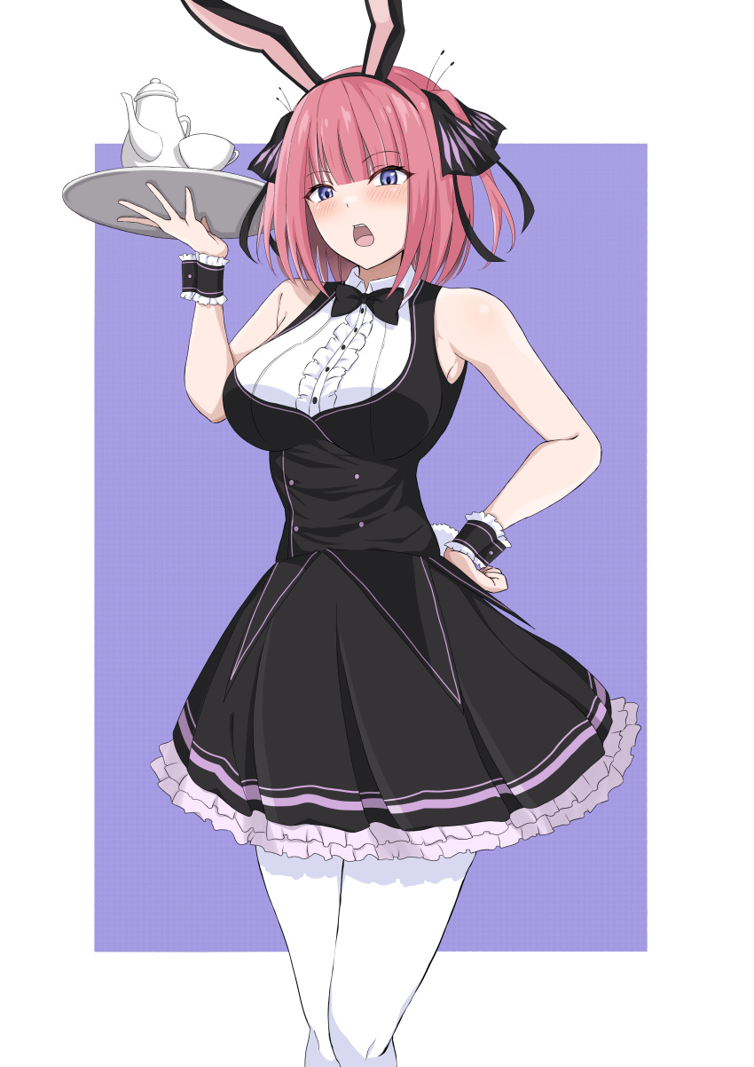 1girl, absurdres, animal_ears, armpits, bare_shoulders, black_bow, black_bowtie, black_dress
