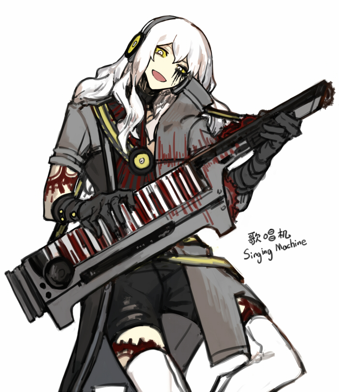 1boy, audio_visualizer, black_gloves, black_shorts, character_name, coat, colored_sclera, gloves