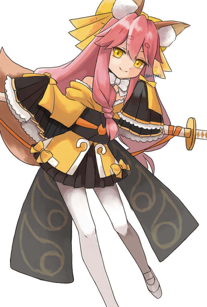 1girl, animal_ear_fluff, animal_ears, bare_shoulders, blush, bow, fate/samurai_remnant, fate_(series)
