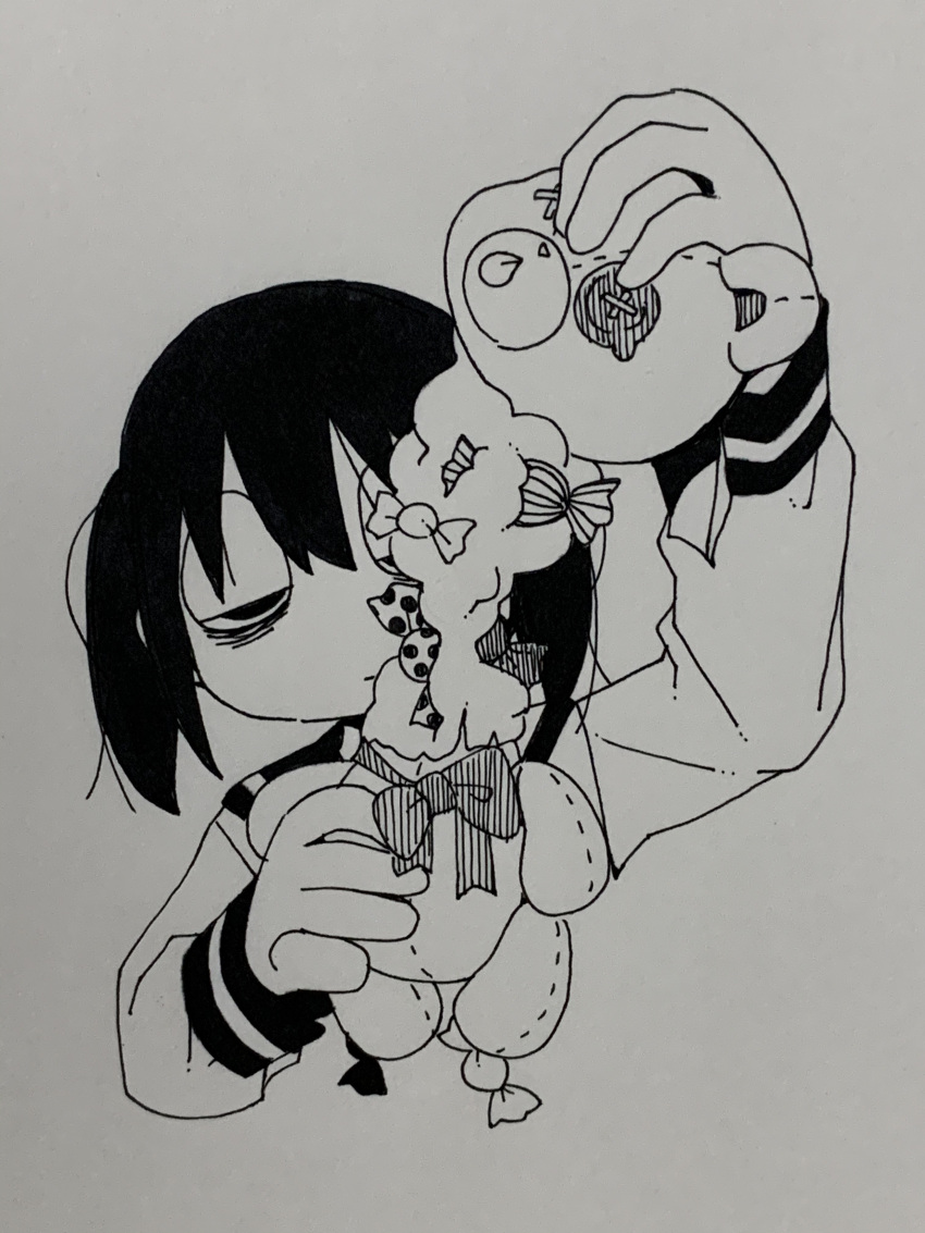 1girl, absurdres, bags_under_eyes, black_eyes, buttons, candy, collared_shirt, explosion_psycho