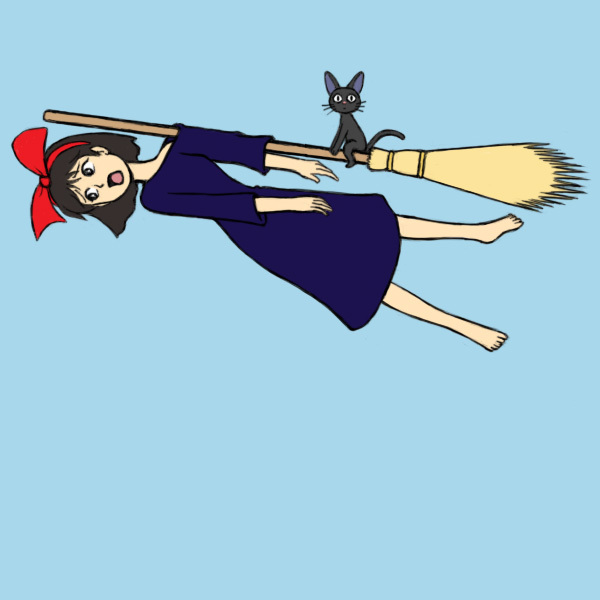 bow, broom, broom_riding, cat, dress, failure, ghibli, hair_bow