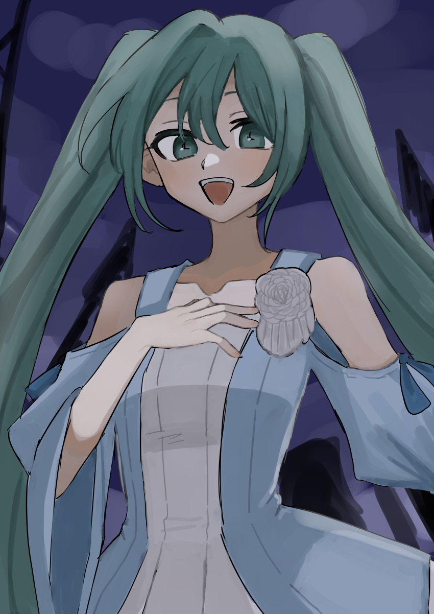 1girl, absurdres, aqua_eyes, building, clothing_cutout, collarbone, dress_flower, evillious_nendaiki