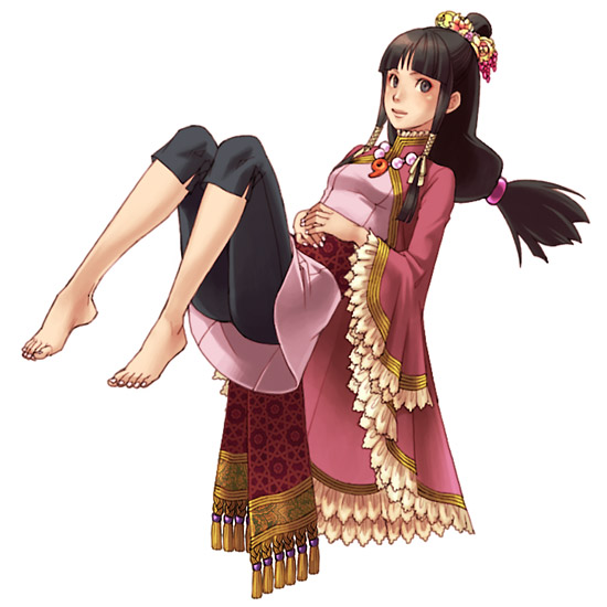 barefoot, brown_hair, capcom, feet, flower, gyakuten_saiban, hair_flower, hair_ornament
