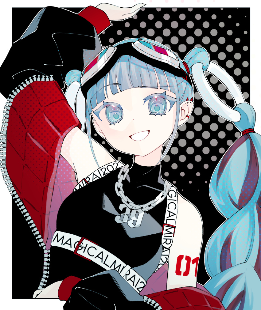 1girl, 39, arm_up, armpits, bare_shoulders, belt, belt_buckle, black_background
