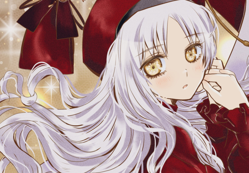 1girl, blush, caren_hortensia, caren_hortensia_(amor_caren), caren_hortensia_(amor_caren)_(second_ascension), close-up, dress, expressionless