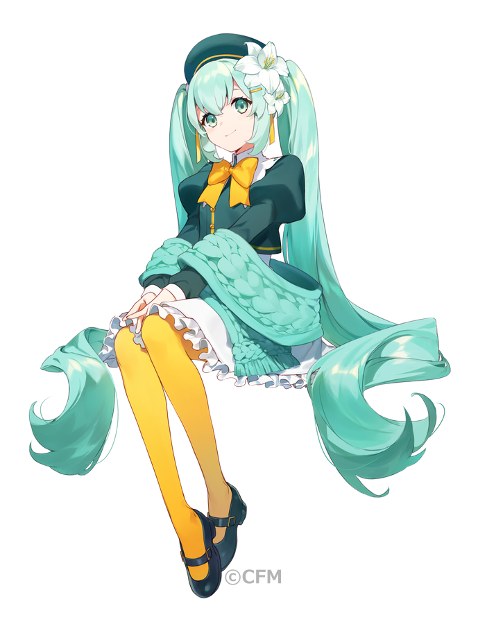 1girl, aqua_scarf, asahikawa_hiyori, beret, black_footwear, buttons, cable_knit, closed_mouth