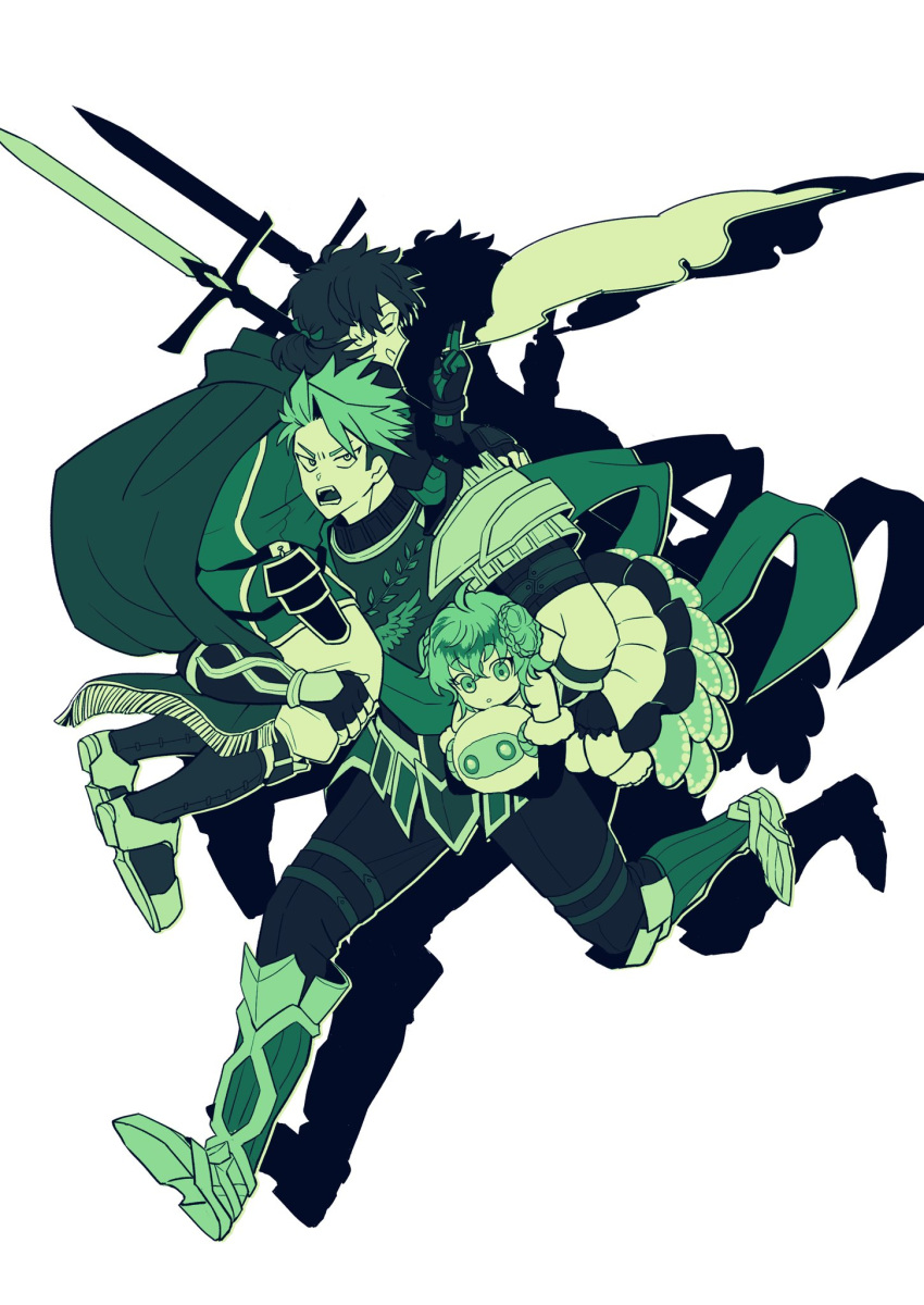 3boys, achilles_(fate), ahoge, animal, annoyed, apollo_(fate), armor, between_fingers