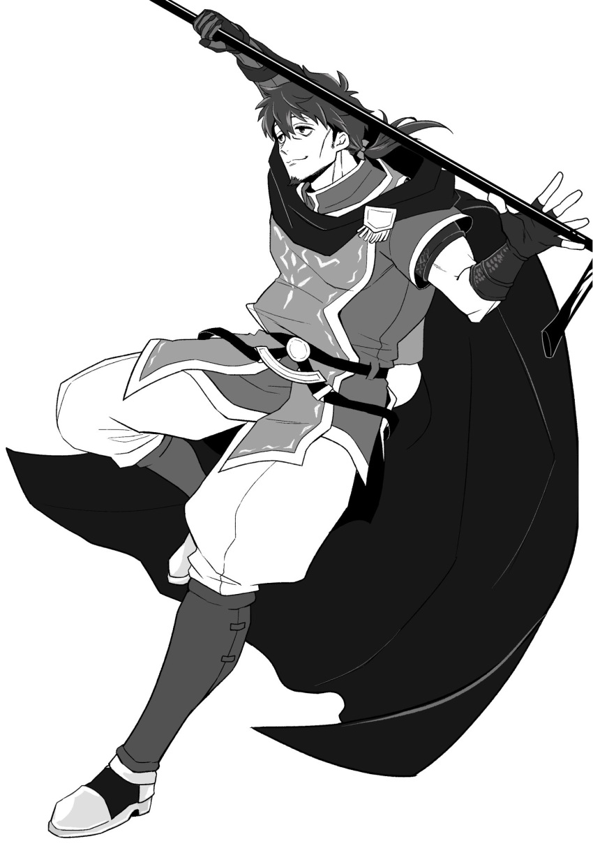 1boy, bags_under_eyes, boots, cape, cheekbones, closed_mouth, facial_hair, fate/grand_order