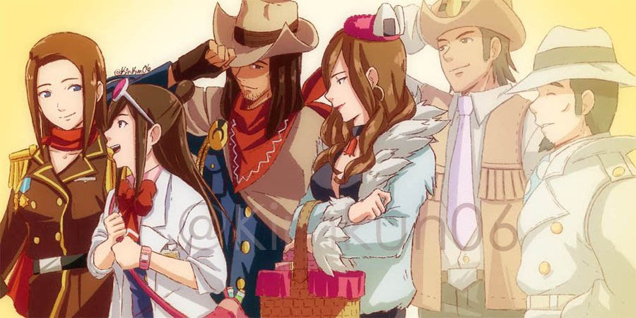 3boys, 3girls, ace_attorney, angel_starr, bag, basket, belt, black_belt
