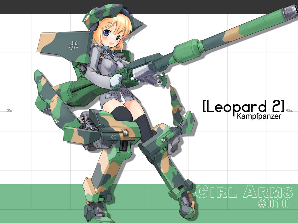 axis, girl_arms, gloves, leopard_2, mecha_musume, military, military_vehicle, panties