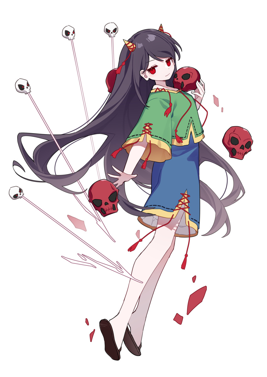 1girl, absurdres, bing_zizi, black_hair, blue_shorts, closed_mouth, commentary_request, flip-flops