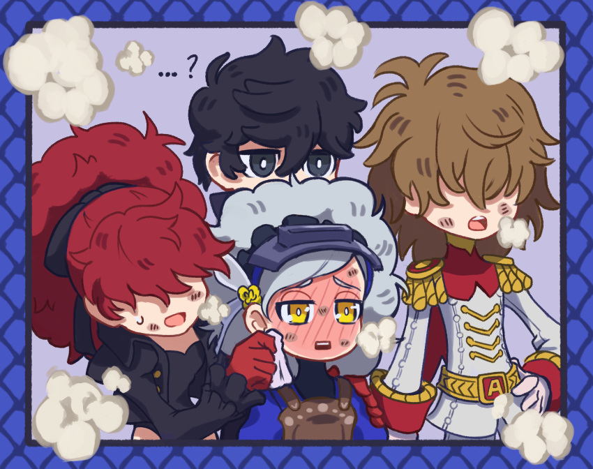 2boys, 2girls, absurdres, afro, amamiya_ren, andrich_galam, blush, bright_pupils