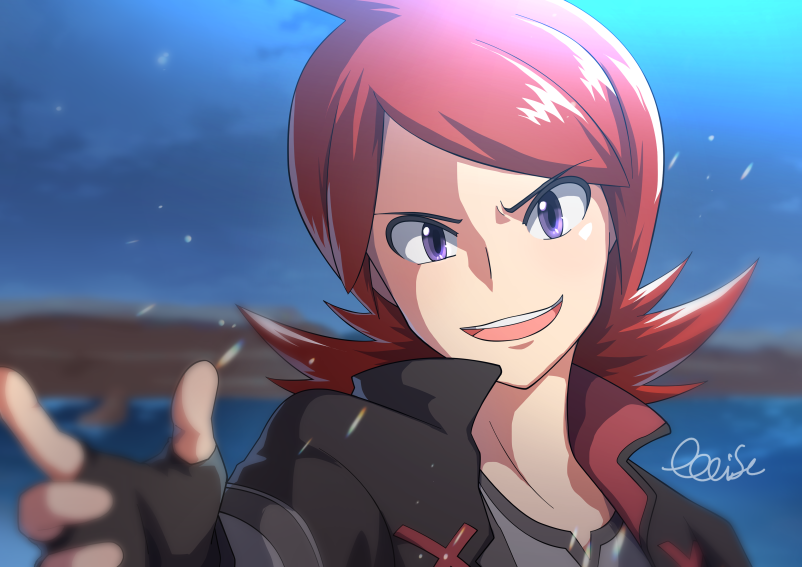 1boy, commentary_request, fingerless_gloves, gloves, looking_at_viewer, male_focus, night, night_sky