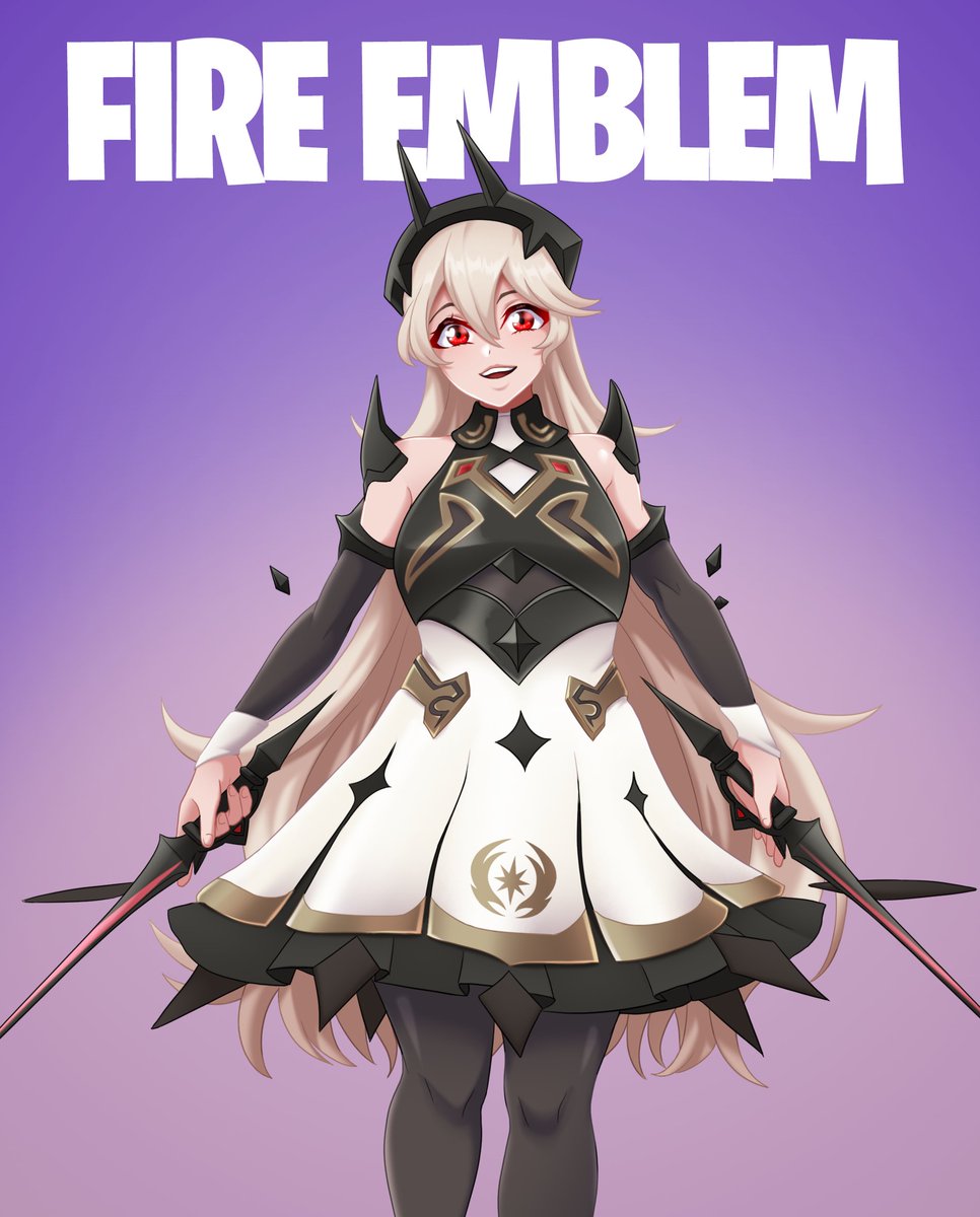 1girl, armor, armored_dress, black_gloves, black_headwear, black_horns, corrin_(female)_(fire_emblem), corrin_(fire_emblem)