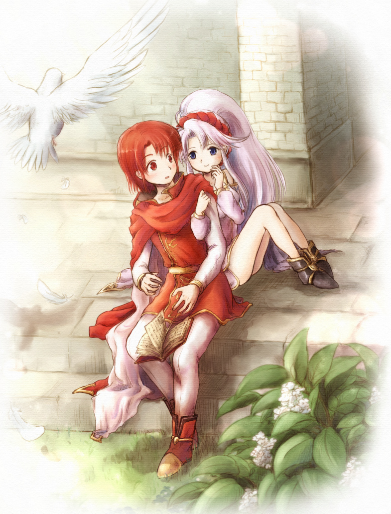 1boy, 1girl, arm_around_shoulder, azelle_(fire_emblem), book, cape, cloak, coat