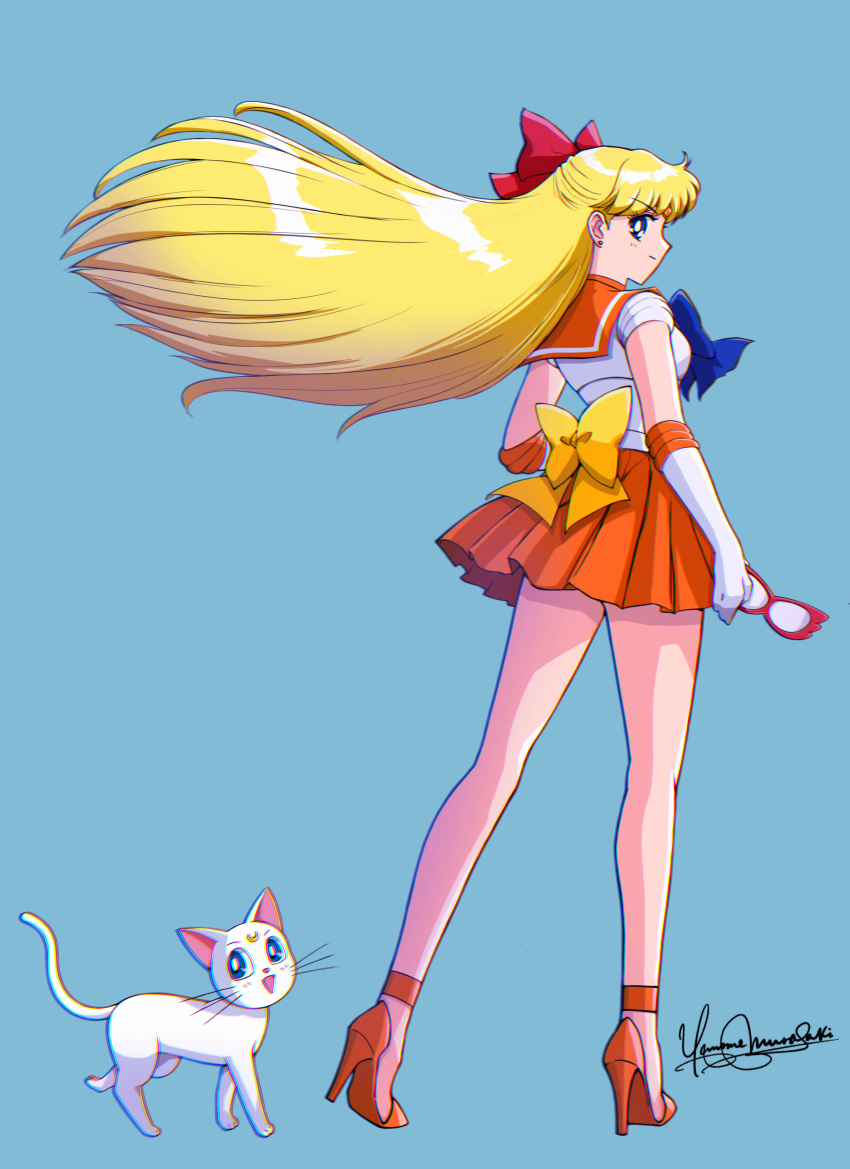 1girl, absurdres, aino_minako, artemis_(sailor_moon), back_bow, bishoujo_senshi_sailor_moon, blonde_hair, blue_bow