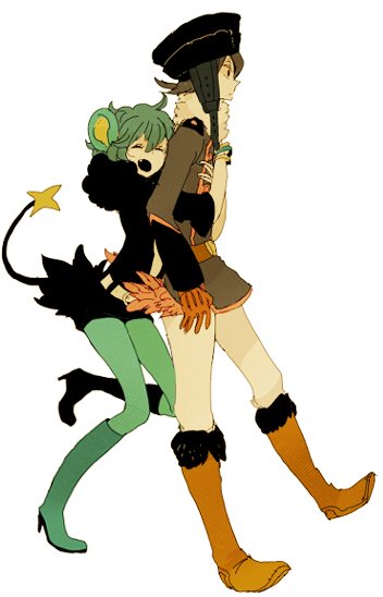 costume, fang, green_legwear, hat, honchkrow, hug, l_hakase, luxray