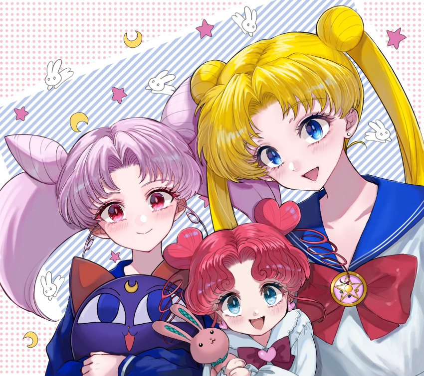 3girls, bishoujo_senshi_sailor_moon, blonde_hair, blue_eyes, bow, chibi_chibi, chibi_usa, doll