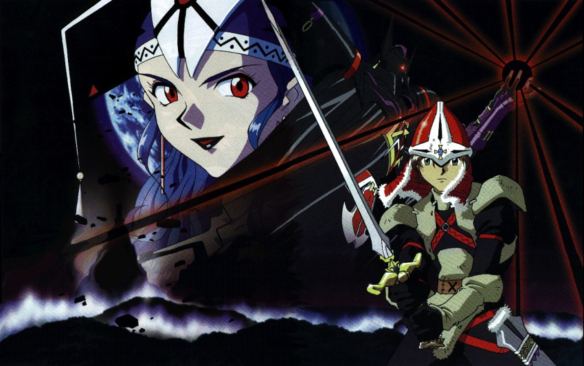 alex_noah, armor, blue_hair, dragonmaster, luna_(lunar), luna_noah, lunar, lunar:_the_silver_star, magic_emperor, official_art, sword, weapon