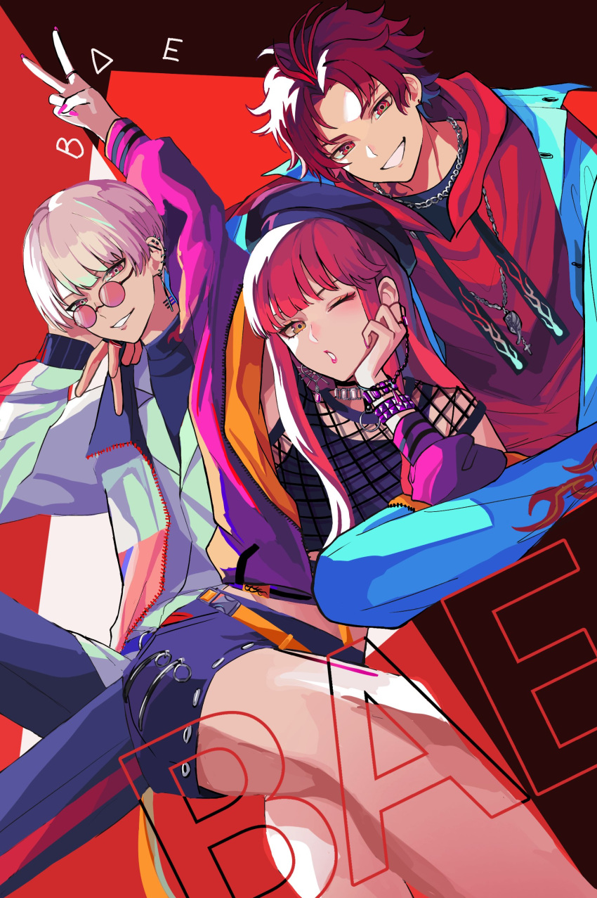 1other, 2boys, absurdres, anne_faulkner, black_background, blue_hair, brown_eyes, group_name