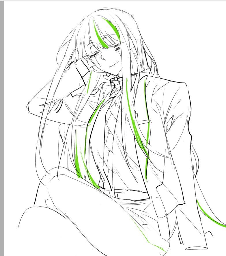 1girl, alfonso_(limbus_company), barcode, barcode_tattoo, closed_eyes, closed_mouth, collared_shirt, crossed_legs