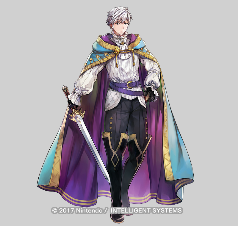 1boy, black_footwear, black_gloves, black_pants, fire_emblem, fire_emblem_awakening, fire_emblem_heroes, full_body, gloves, holding, holding_sword, holding_weapon, looking_at_viewer, official_alternate_costume, official_art, pants, robin_(fire_emblem), robin_(male)_(exalt's_deliverer)_(fire_emblem), robin_(male)_(fire_emblem), shirt, solo, sword, two-sided_fabric, wada_sachiko, weapon, white_hair, white_shirt