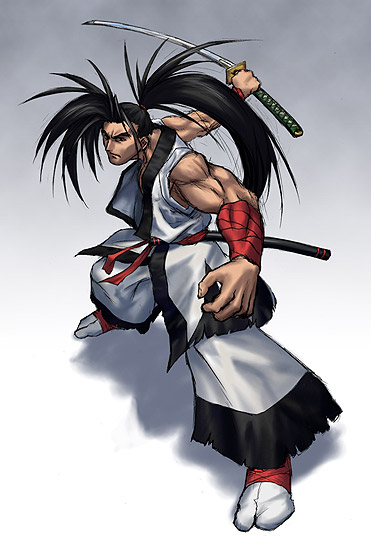 fighting_stance, haohmaru, haoumaru, japanese_clothes, long_hair, male, muscle, ponytail