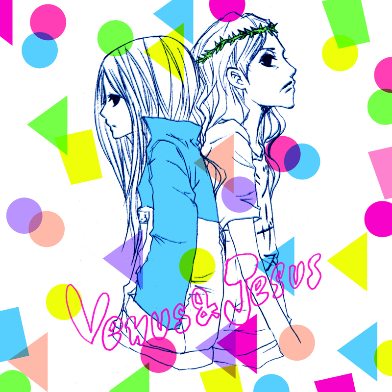 album_cover, arakawa_under_the_bridge, back-to-back, character_name, cover, creator_connection, crossover, crown_of_thorns