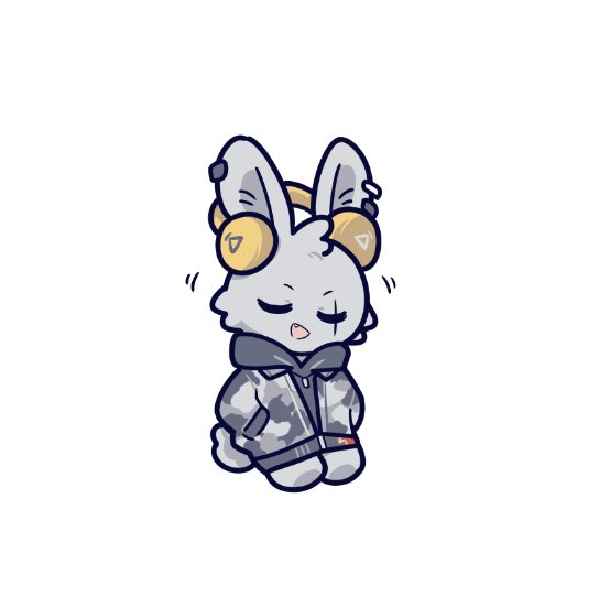 1girl, ambience_synesthesia, animalization, arknights, black_hoodie, camouflage, camouflage_jacket, closed_eyes, fang, grey_jacket, hands_in_pockets, headphones_for_animal_ears, hood, hood_down, hoodie, jacket, kaleka, lappland_(arknights), open_mouth, rabbit, scar, scar_across_eye, simple_background, solo, white_background