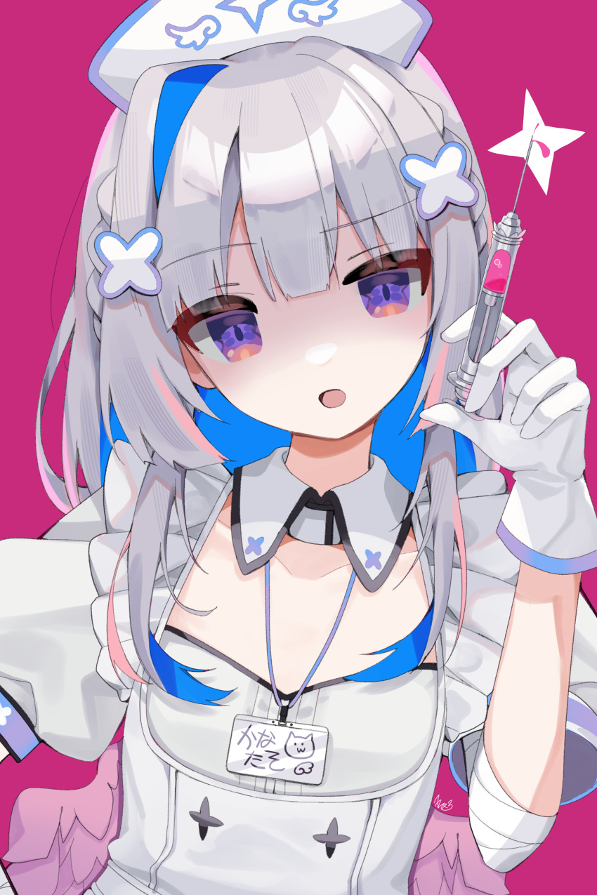 1girl, absurdres, amane_kanata, amane_kanata_(4th_costume), apron, bandaged_arm, bandages, blue_hair