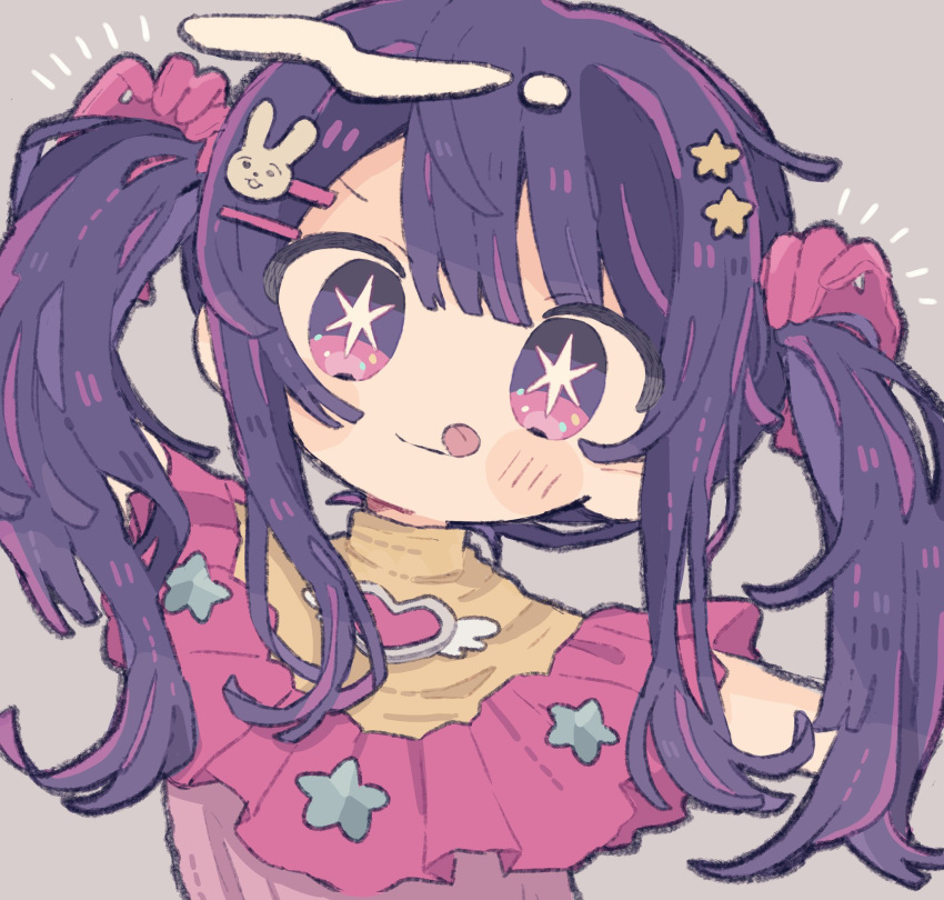 1girl, :p, blush, brooch, bunching_hair, commentary_request, dress, frilled_dress