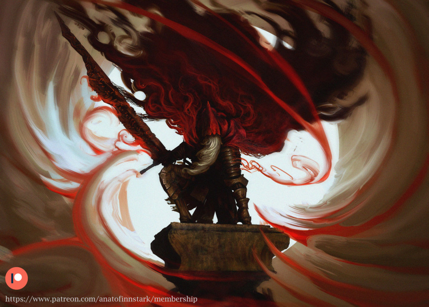 1boy, anato_finnstark, armor, artist_name, beard, breastplate, broken, broken_sword