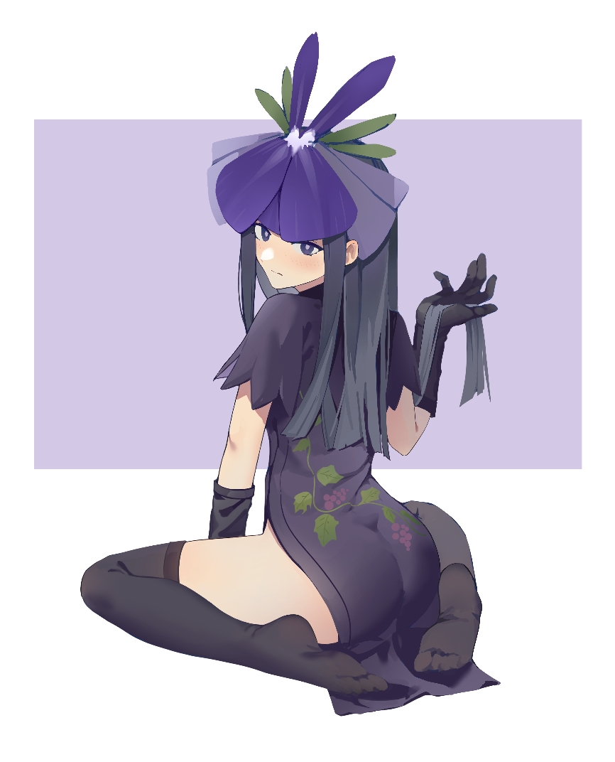 1girl, black_gloves, black_hair, china_dress, chinese_clothes, dress, elbow_gloves, flower