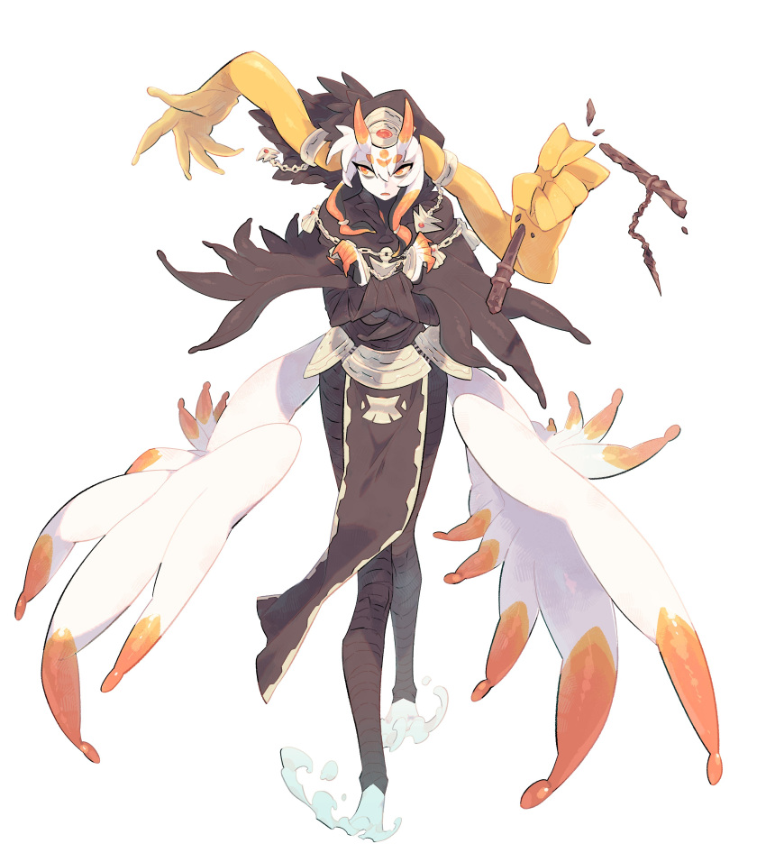 1boy, absurdres, barefoot, bound, bound_arms, brown_cloak, claws, cloak
