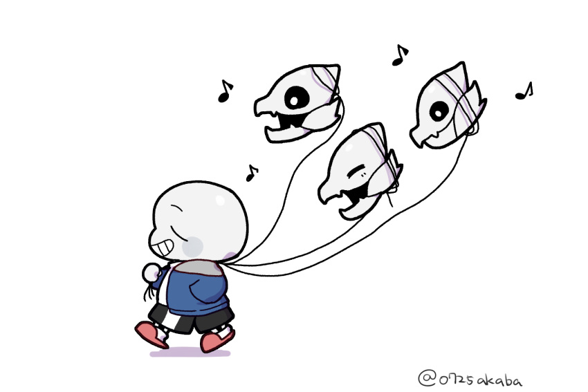 0725akaba, black_pants, blue_jacket, chibi, closed_eyes, closed_mouth, eighth_note, from_side