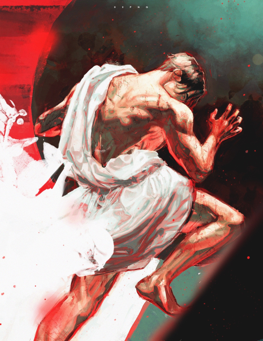 02png, 1boy, ancient_greek_clothes, artist_name, black_hair, boulder, dc_comics, highres