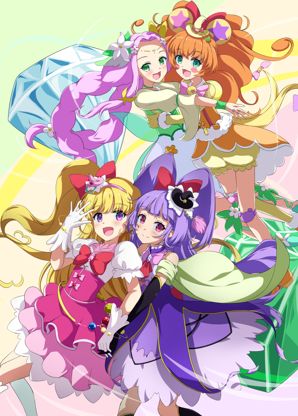 4girls, animal_ears, asahina_mirai, bear_ears, blonde_hair, bloomers, blue_eyes, bow