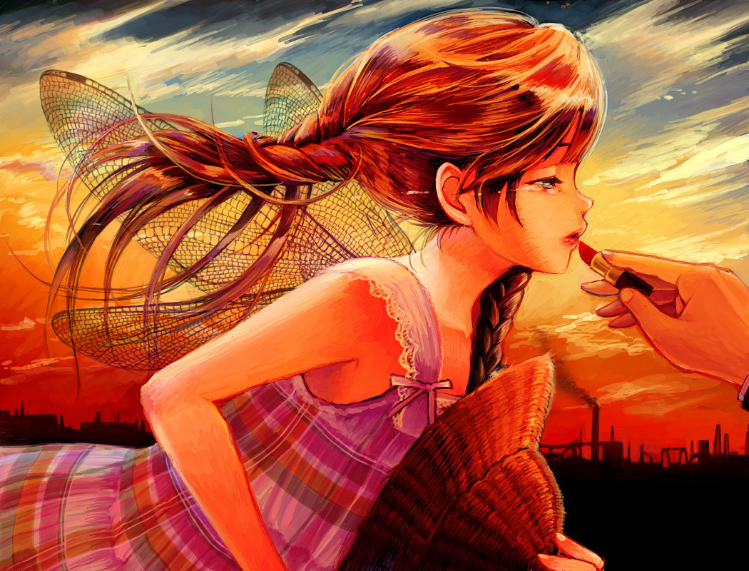 braid, lipstick, nire, original, profile, red_hair, redhead, solo