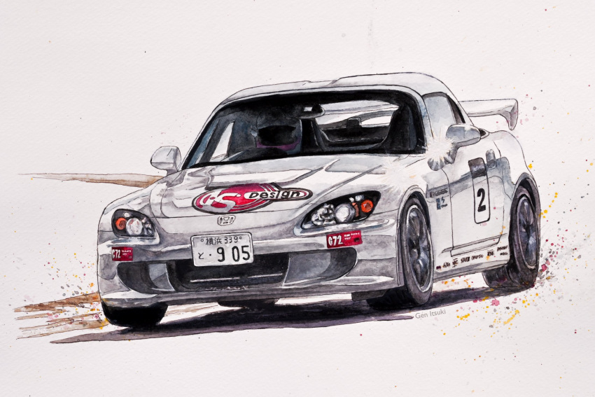 1other, ambiguous_gender, artist_name, car, driving, helmet, highres, honda