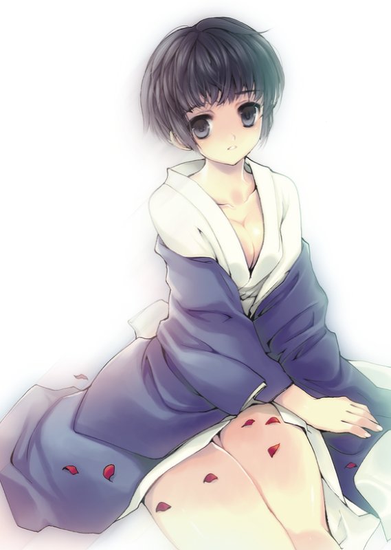 bad_id, black_eyes, black_hair, breasts, cleavage, genderswap, japan_(hetalia), japanese_clothes