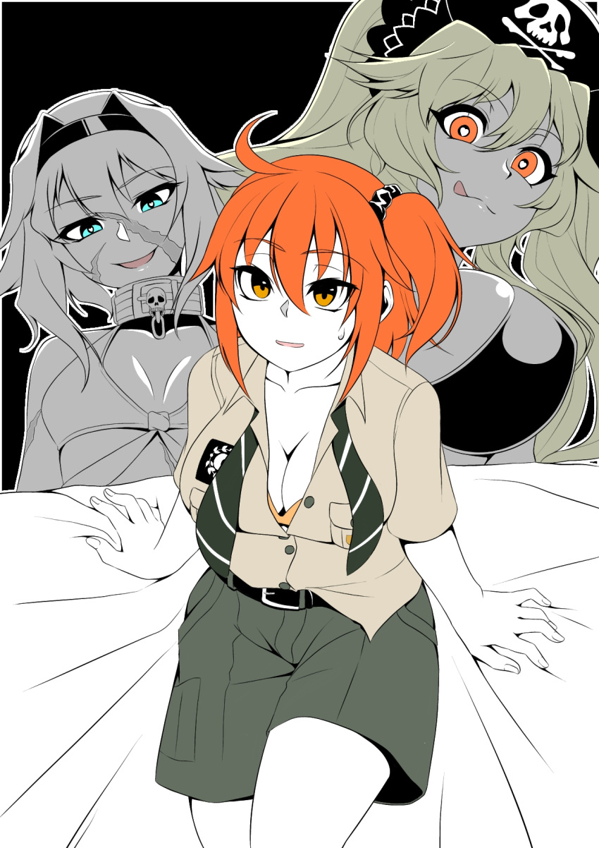 3girls, anne_bonny_(fate), anne_bonny_(swimsuit_archer)_(fate), anne_bonny_(swimsuit_archer)_(first_ascension)_(fate), bikini, black_bikini, blonde_hair, bra