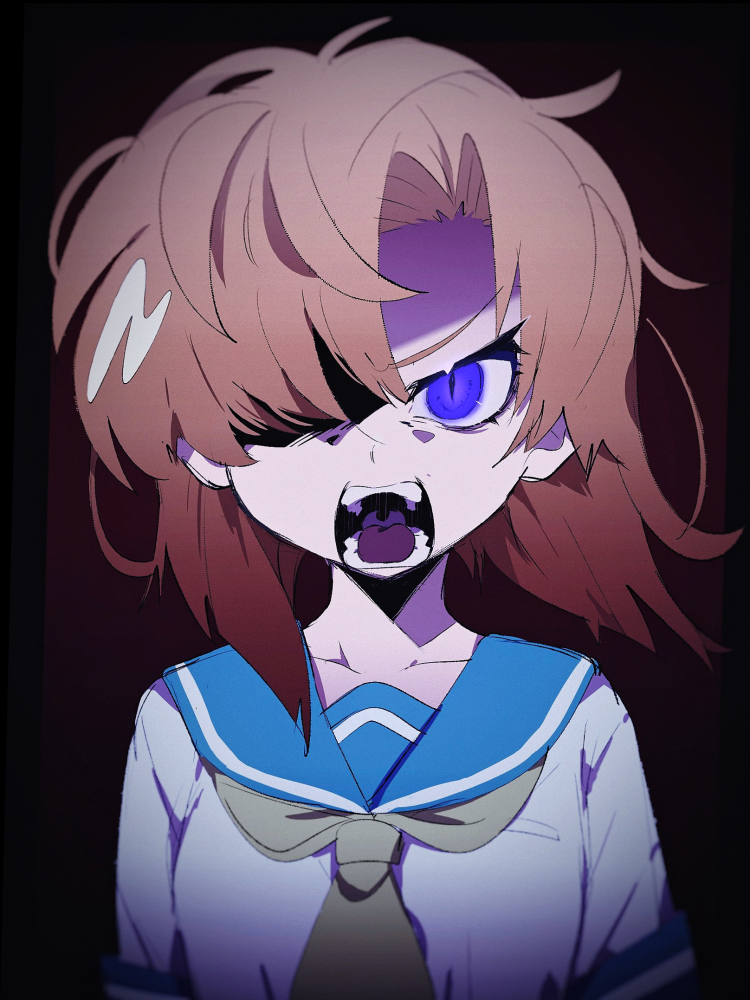 1girl, a_(poipiku_325815), angry, black_background, blue_eyes, blue_sailor_collar, commentary_request, furrowed_brow