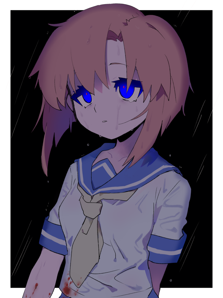 1girl, a_(poipiku_325815), black_background, blood, blood_on_clothes, blue_eyes, blue_sailor_collar, border