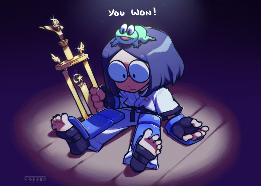 1girl, artist_name, black_gloves, black_hair, fingerless_gloves, frog, glasses, gloves