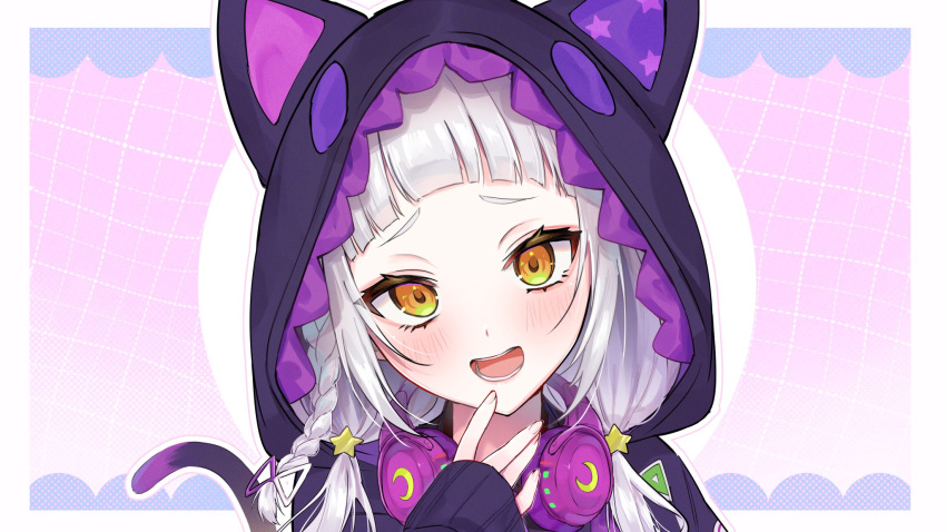 1girl, akai_ame, animal_hood, asymmetrical_hair, black_jacket, blunt_bangs, blush, braid