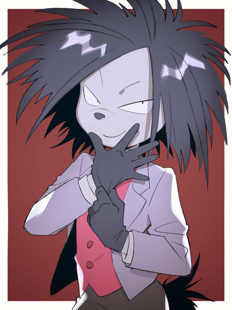 1boy, a_(poipiku_325815), adjusting_clothes, adjusting_gloves, black_gloves, black_hair, black_pants, border