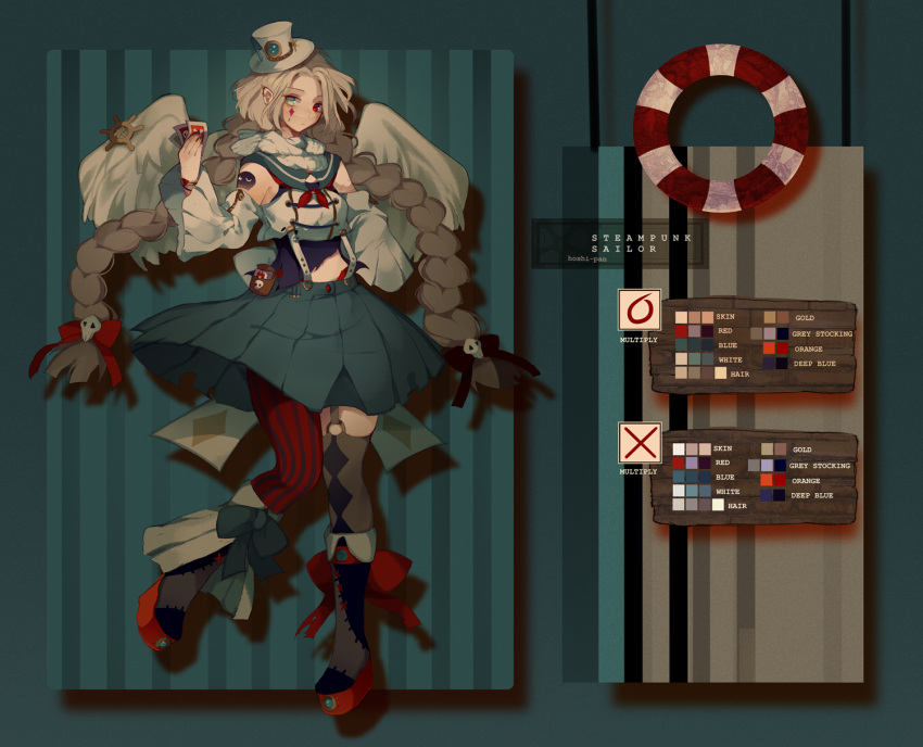 1girl, adoptable, angel_wings, argyle, asymmetrical_legwear, back_bow, bare_shoulders, black_bow